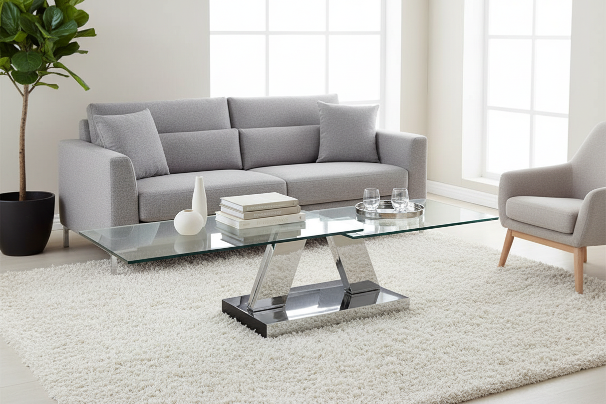 Table basse verre pivotante Clara - forme respectée