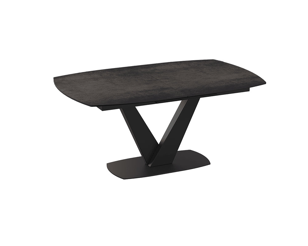 Table céramique extensible de salle a manger effet acier pieds noir - Akante - Souffle d'intérieur