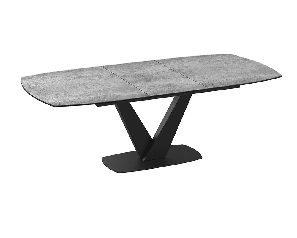 Table céramique extensible de salle a manger effet argent pieds noir - Akante - Souffle d'intérieur