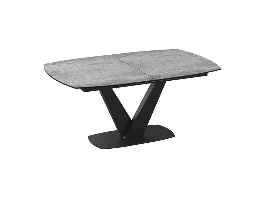 Table céramique extensible de salle a manger effet argent pieds noir - Akante - Souffle d'intérieur