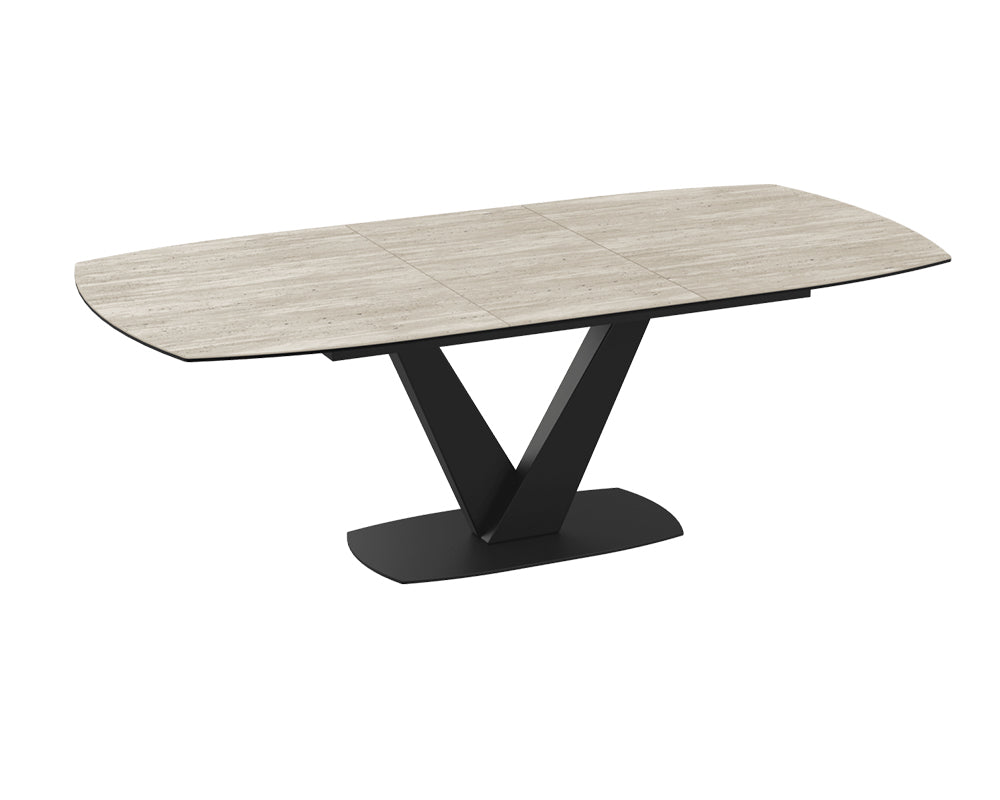 Table céramique extensible de salle a manger travertin pieds noir - Akante - Souffle d'intérieur