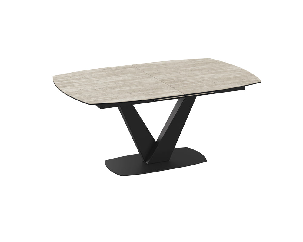 Table céramique extensible de salle a manger travertin pieds noir - Akante - Souffle d'intérieur