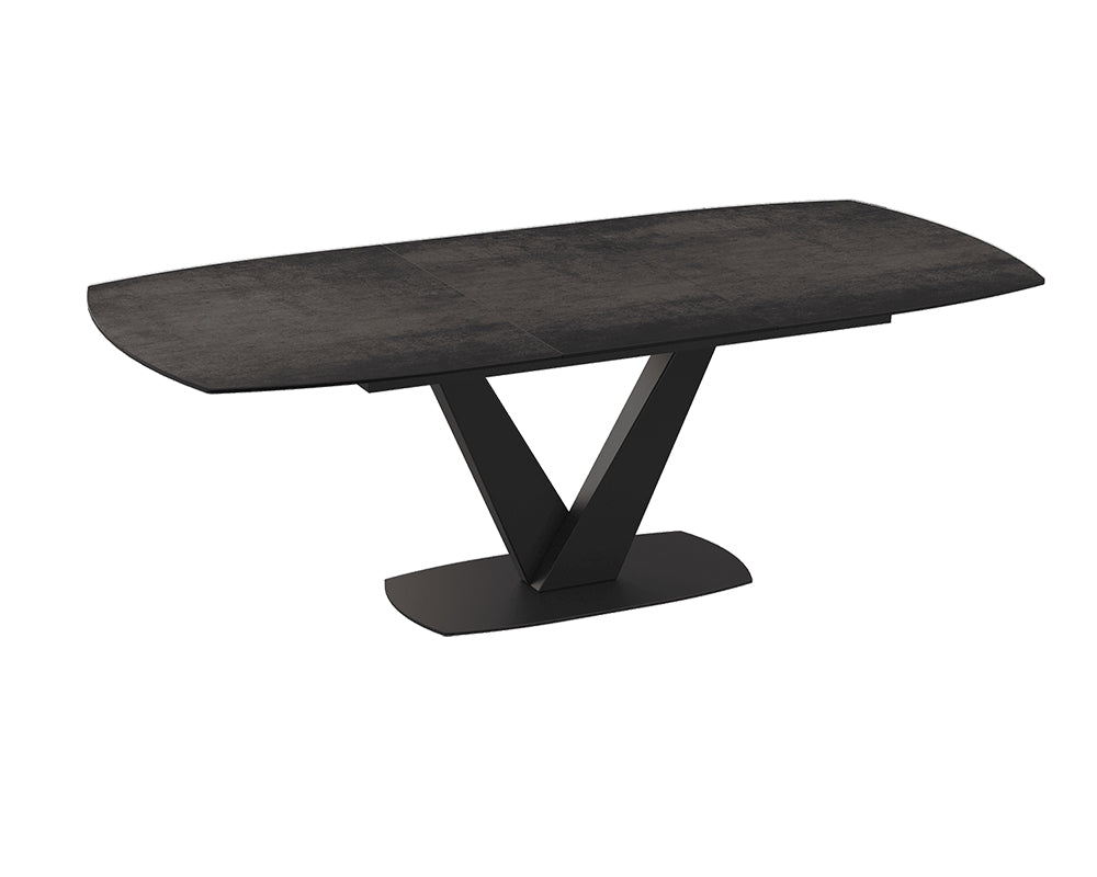 Table céramique extensible de salle a manger effet acier pieds noir - Akante - Souffle d'intérieur