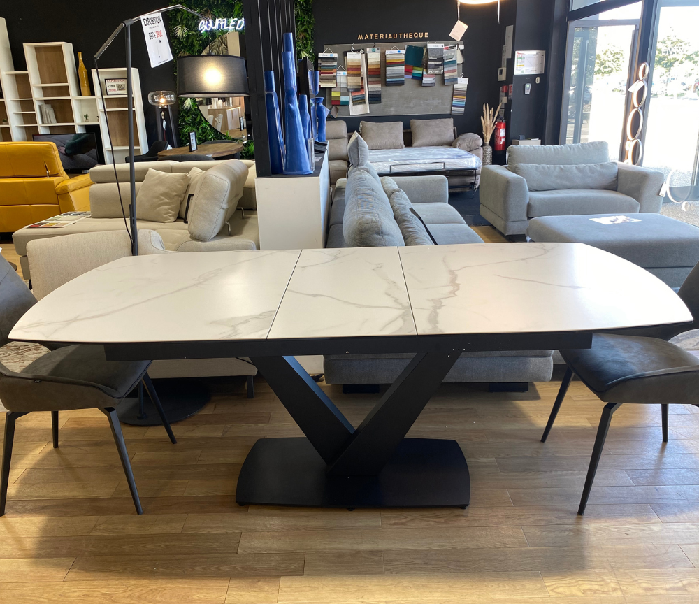 Table céramique extensible de salle a manger blanche pieds noir - Akante - Souffle d'intérieur