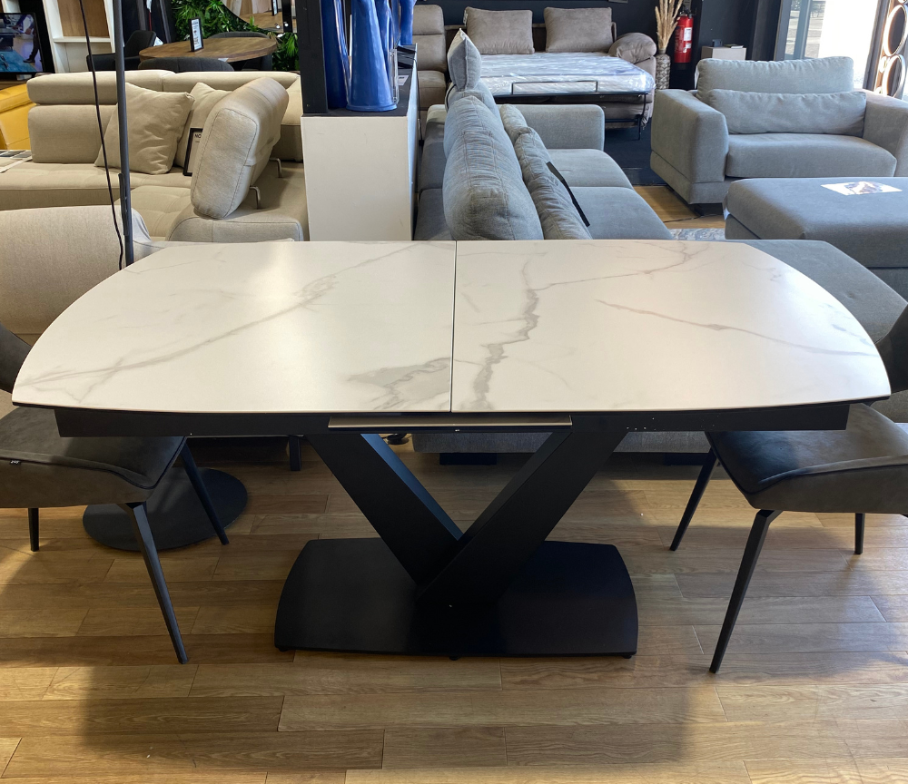 Table céramique extensible de salle a manger blanche pieds noir - Akante - Souffle d'intérieur