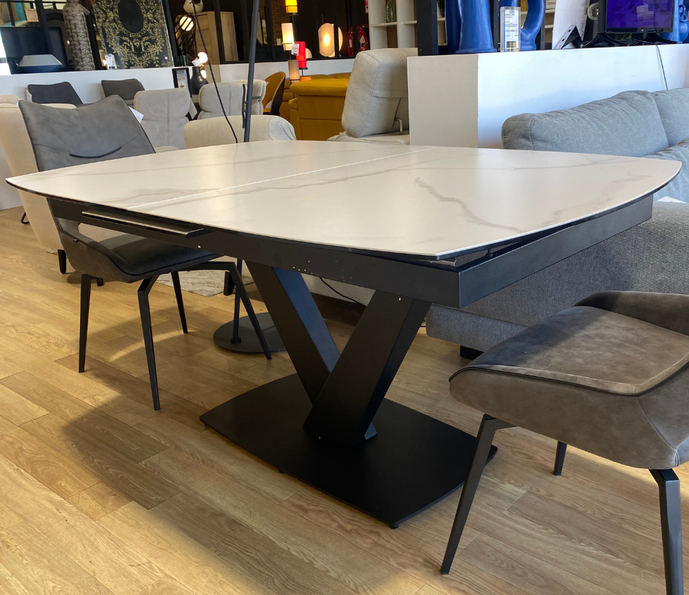 Table céramique extensible de salle a manger blanche pieds noir - Akante - Souffle d'intérieur