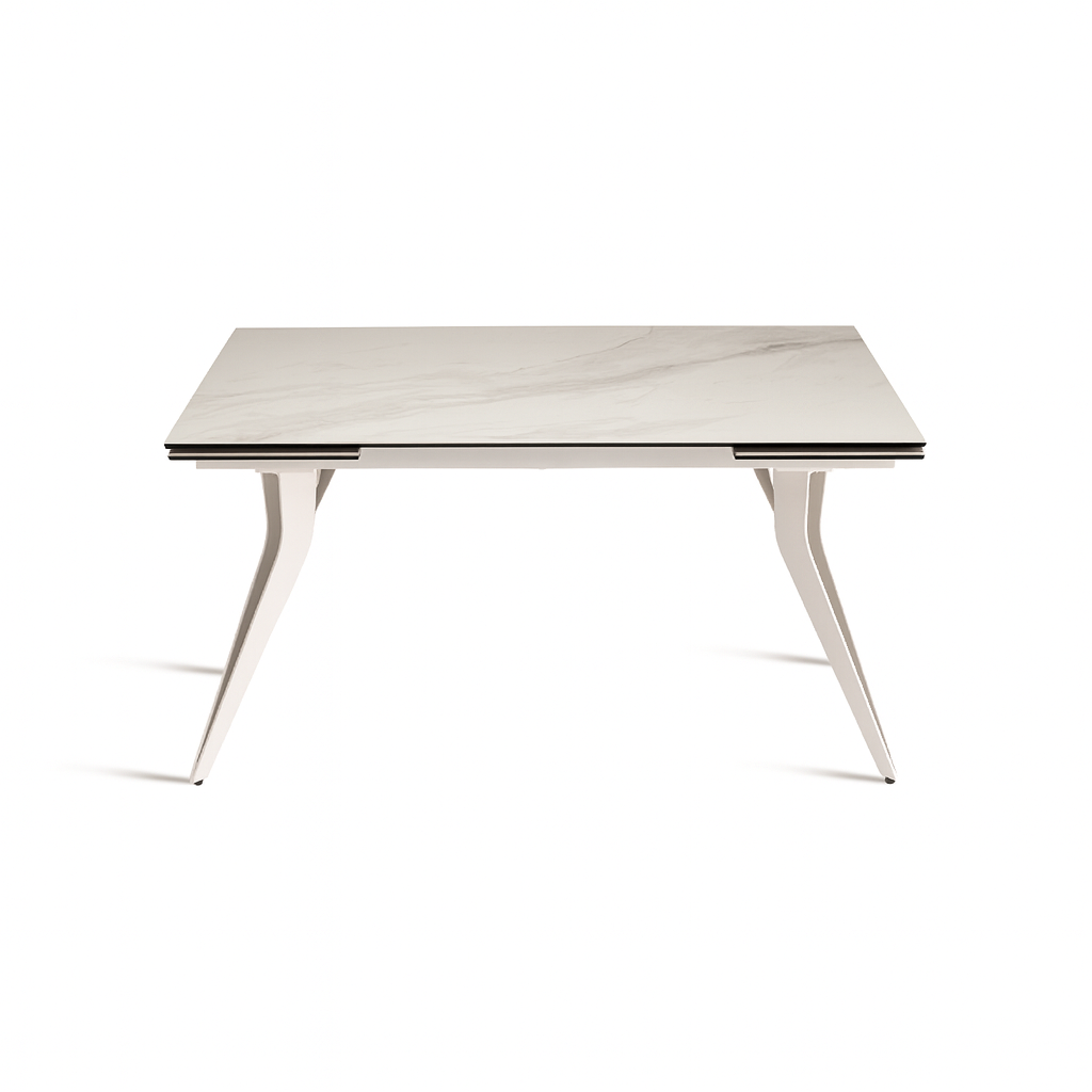 Table céramique extensible blanche 4 pieds sur fond blanc