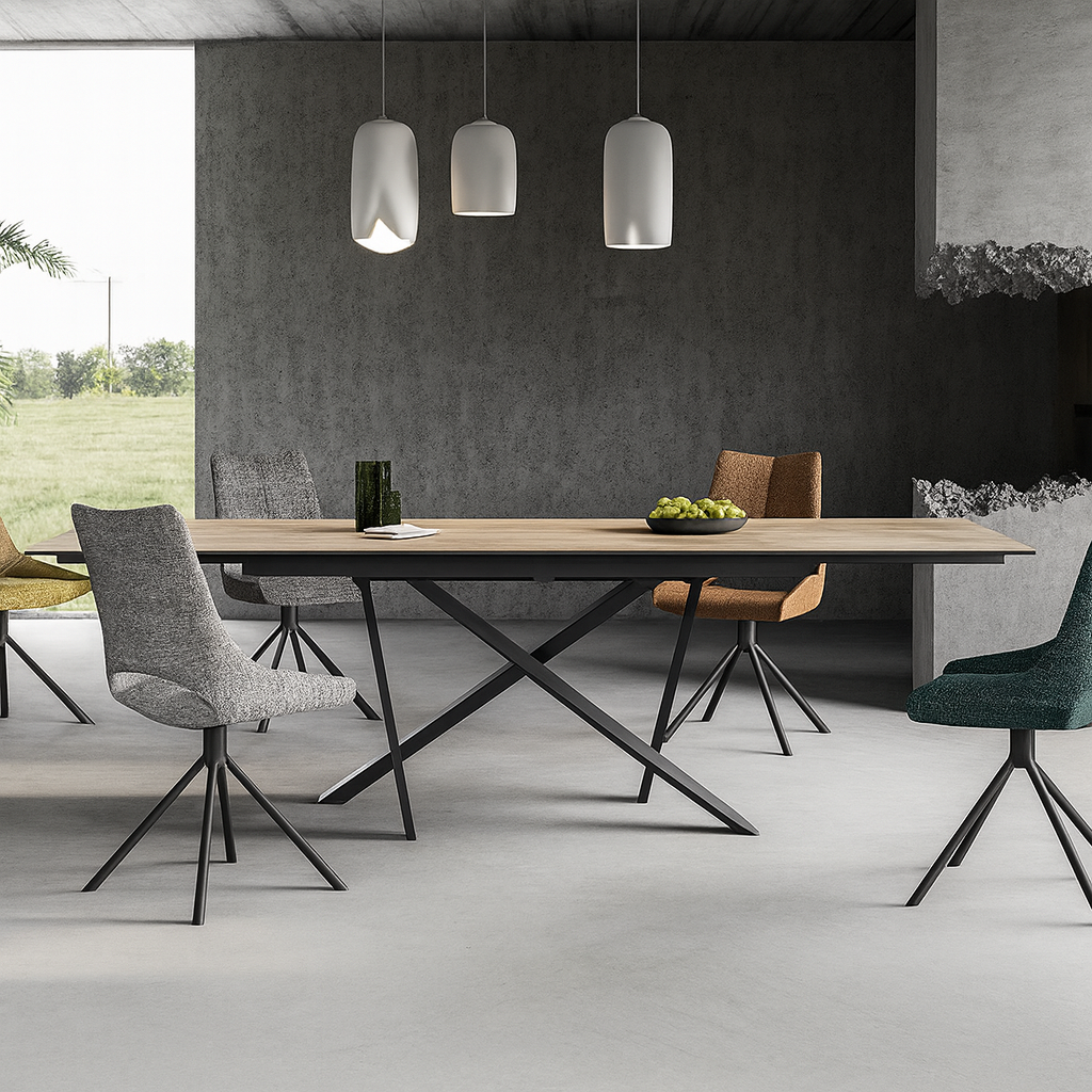 table de salle à manger en céramique effet bois dans une salle à manger