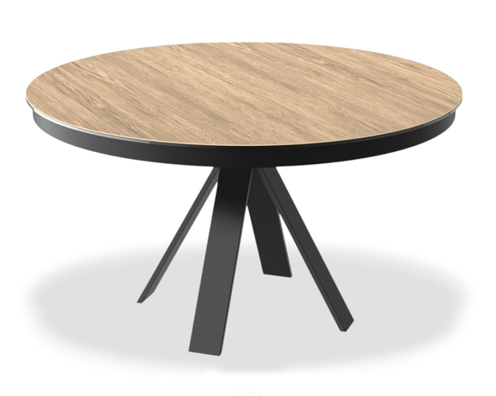 table ronde ceramique effet bois extensible pieds métal noir - Akante - Souffle d'intérieur