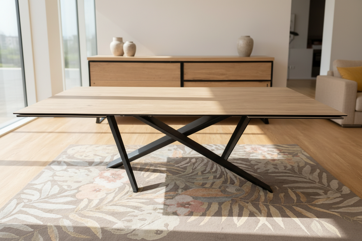 Table ceramique extensible effet bois italienne pied central - Souffle d'intérieur Magasin de meubles à Yerres - Lievens