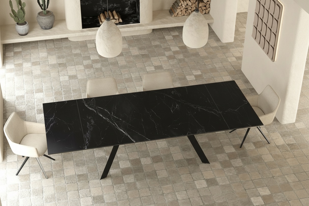 Ontario XL table extensible céramique 6 mm – configuration ouverte 300 cm, finition Calcatta