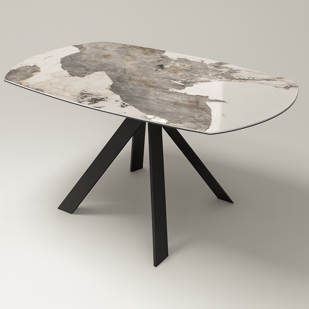 Table à manger Austy - vue 3/4 - céramique effet marbre Calacatta