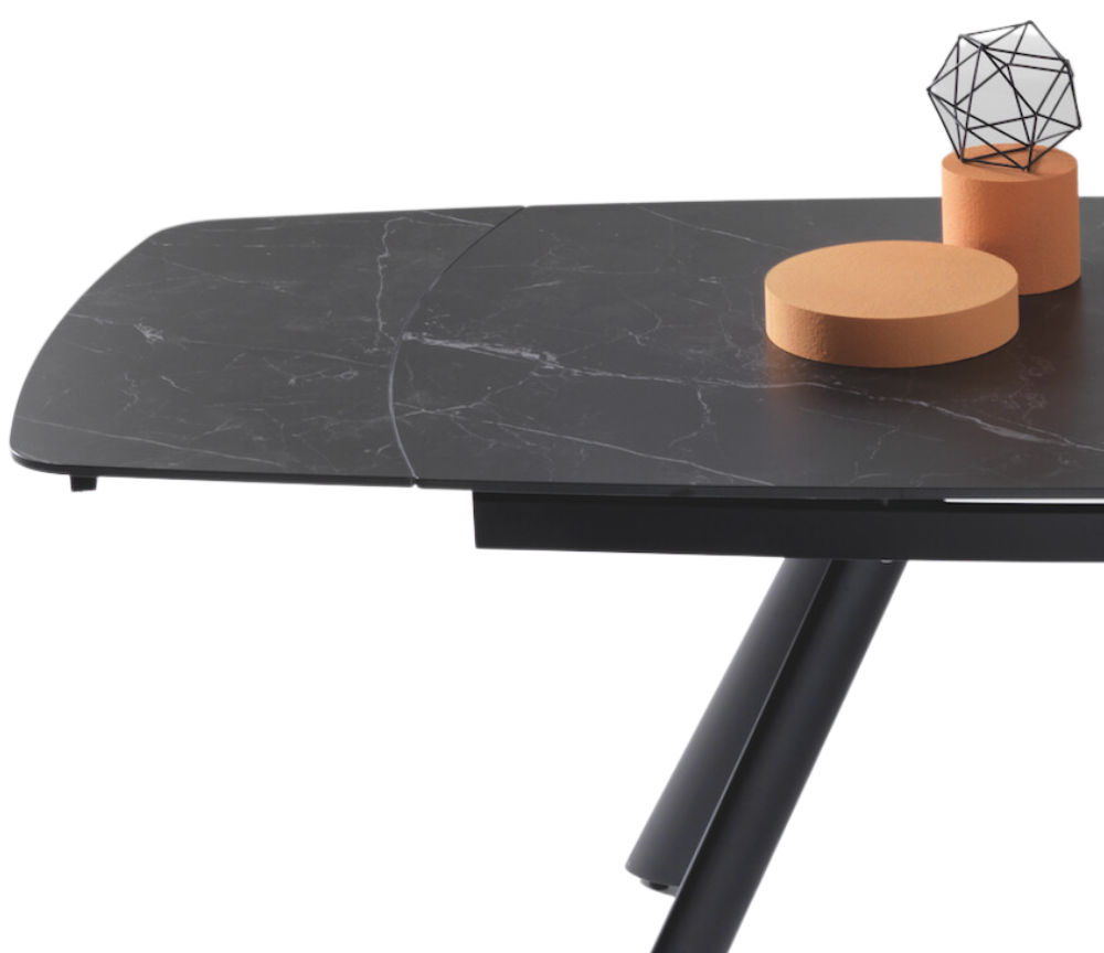 Table céramique noir marbré extensible de repas pieds métal - Terenceta