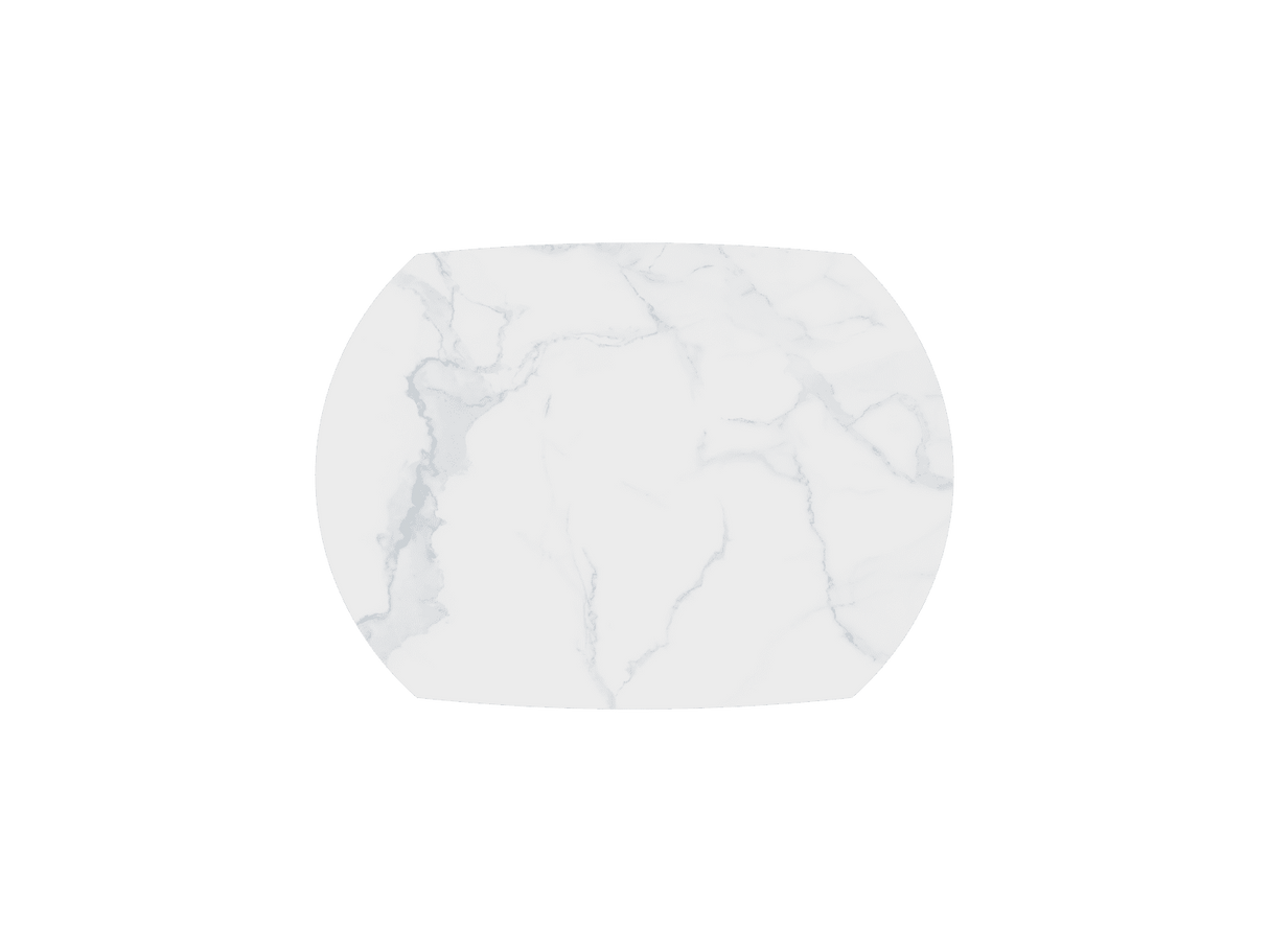 Vue dessus – Miranda – plateau ovale blanc mat