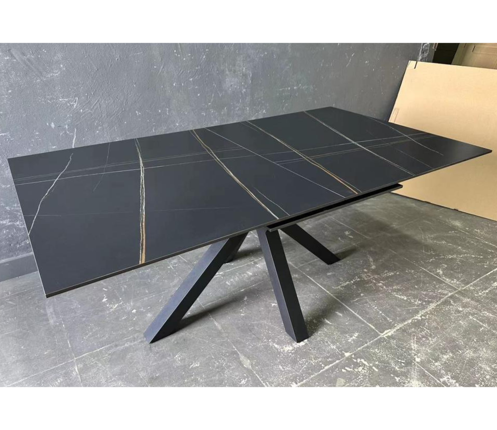 Table céramique extensible noir rallonge centrale L180cm - Emilie