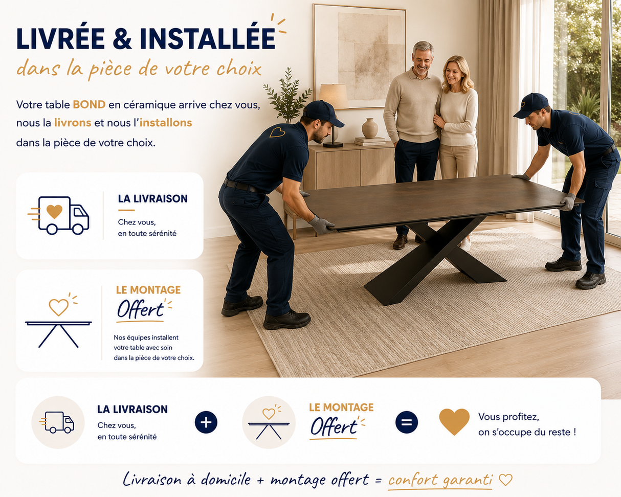 Table Bond céramique extensible rouille Lievens – vue rectangulaire en situation