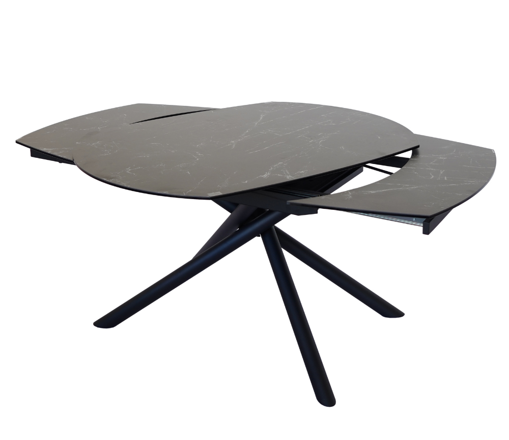 Table céramique extensible marbre noir pieds noir design 130cm - Glory