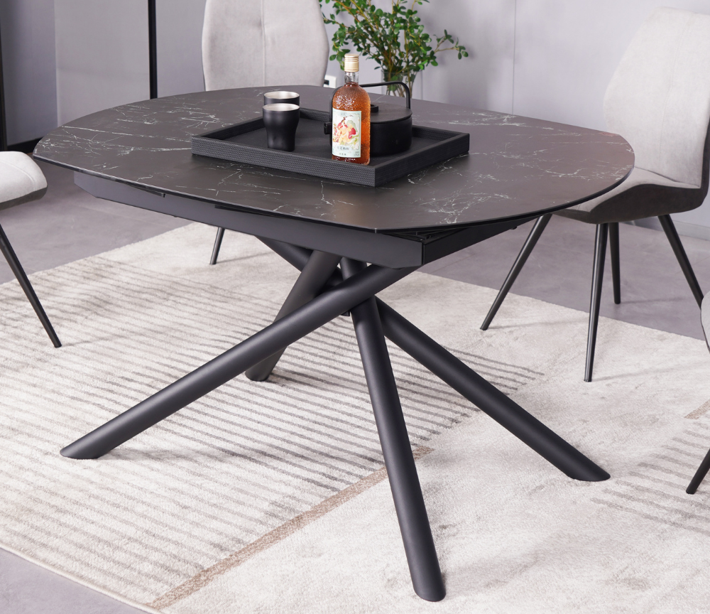 Table céramique extensible marbre noir pieds métal L 130cm - Glory