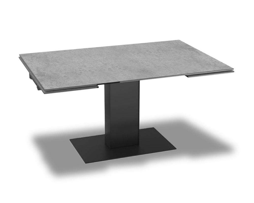 Table céramique extensible gris clair rectangulaire et pieds central en metal noir - Souffle d'intérieur
