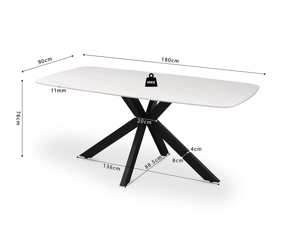 Détail dimensions des pieds et du plateau marbre blanc