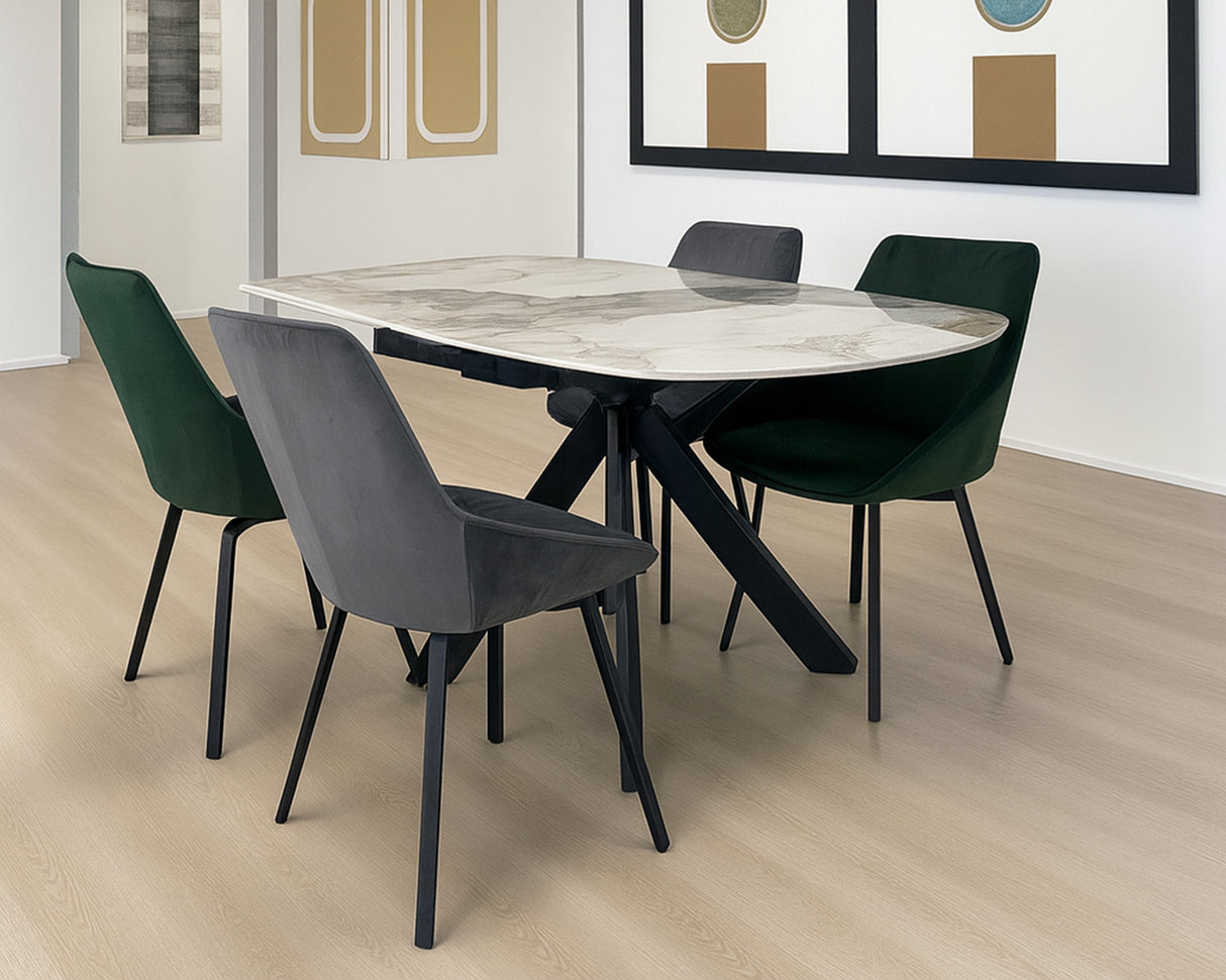 Table céramique rotative marbre calcatta - pierimport - Souffle d'intérieur