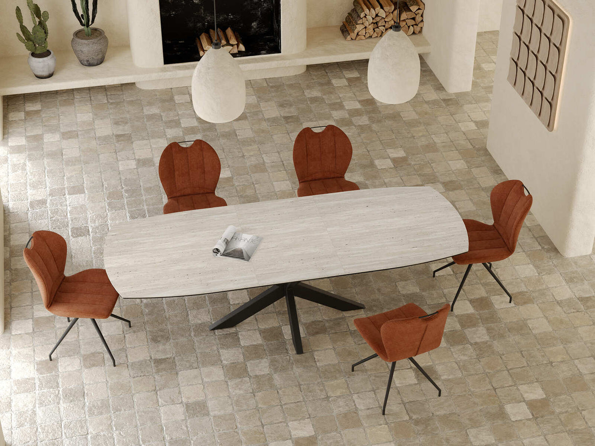 Table à manger en céramique effet travertin extensible – modèle Phoenix Akante