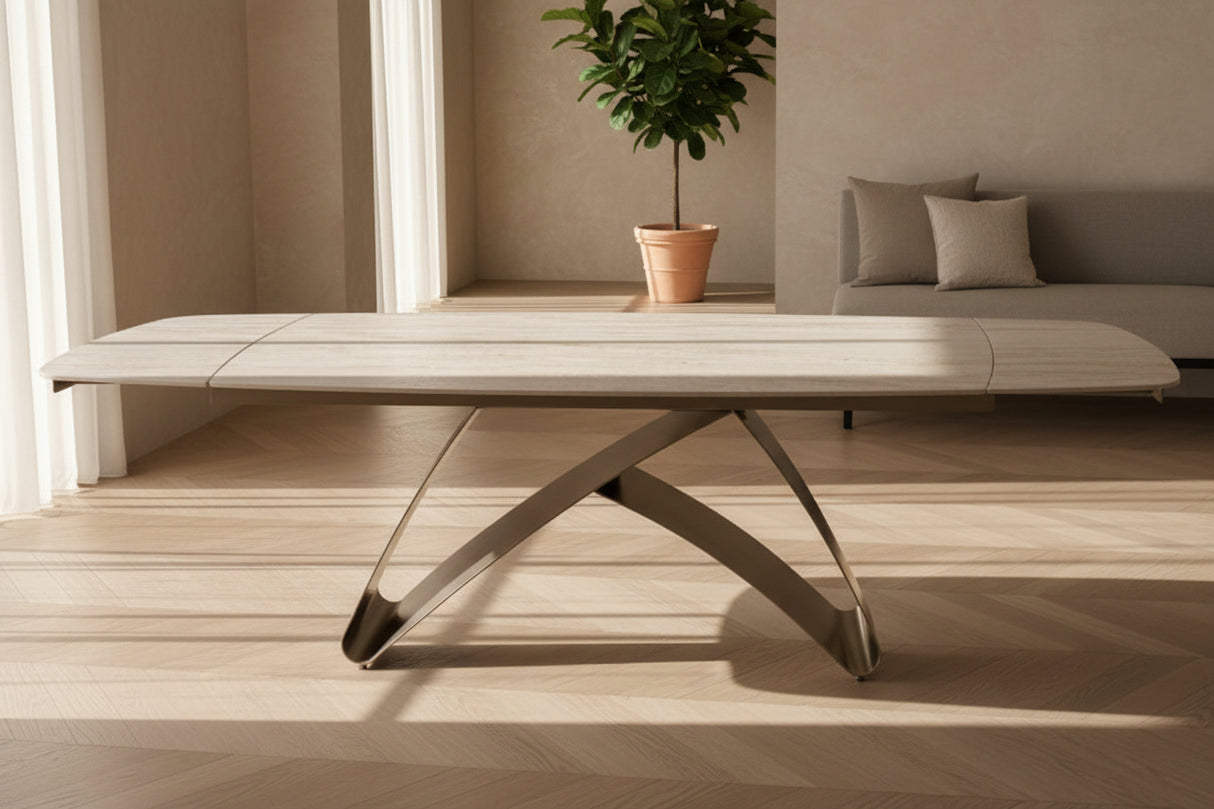 table ceramique travertin extensible pieds central design