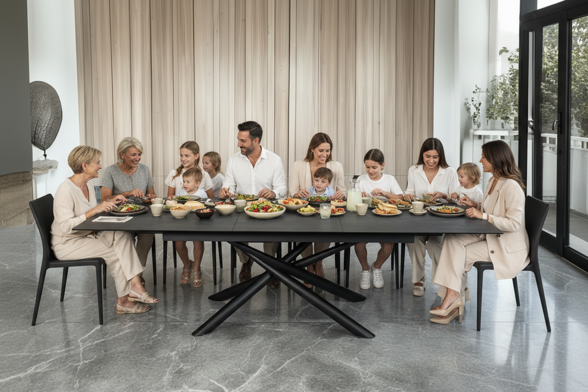 Barbara table extensible céramique – repas en famille 10 personnes, configuration ouverte