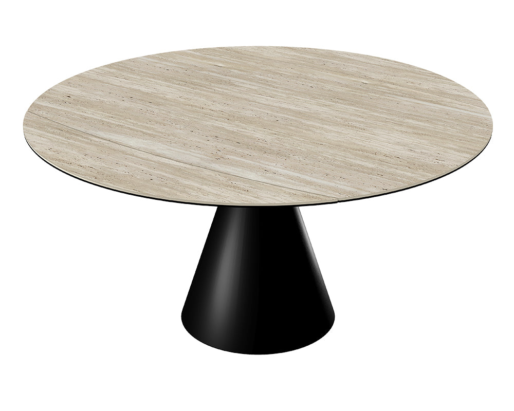 Table Icone – travertin – vue 3/4