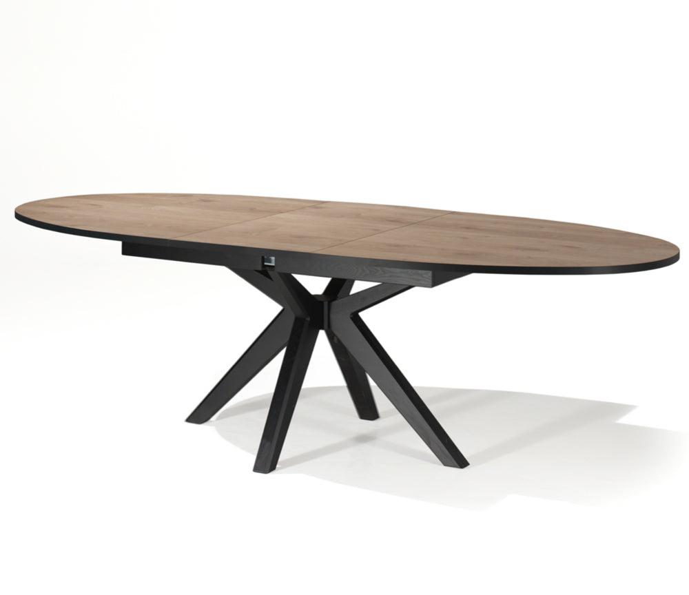 Table de salle à manger extensible Elvira – système d’allonge centrale – ouvert – bois naturel