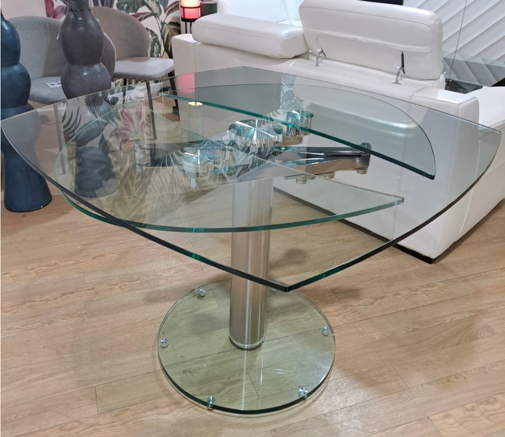 Table en verre extensible design de salle à manger L110cm (199cm ouverte) - Emilia