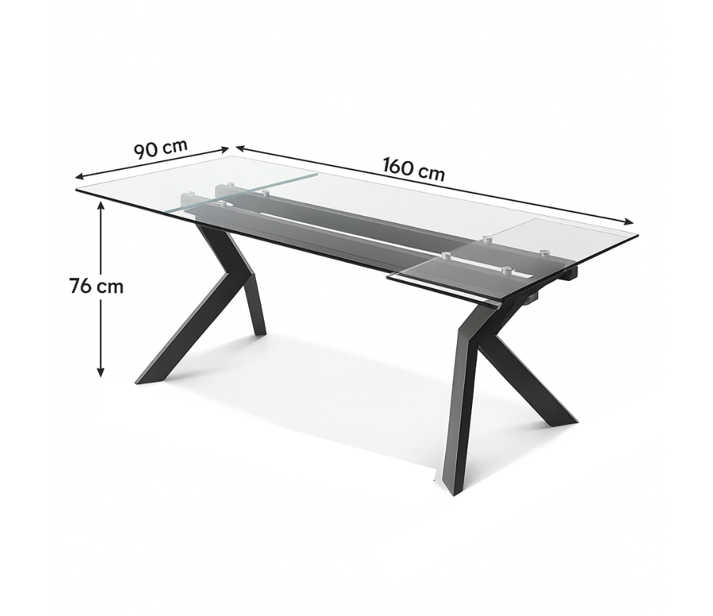 Table en verre extensible pieds métal - William