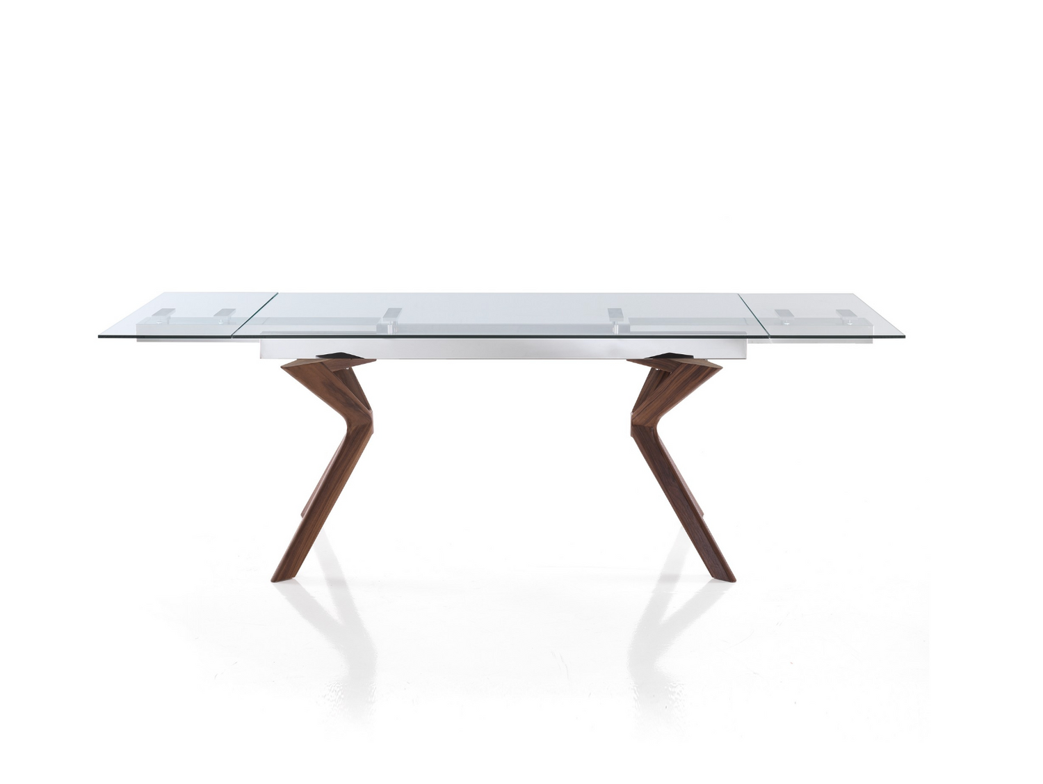 une table en verre extensible sur un fond blanc
