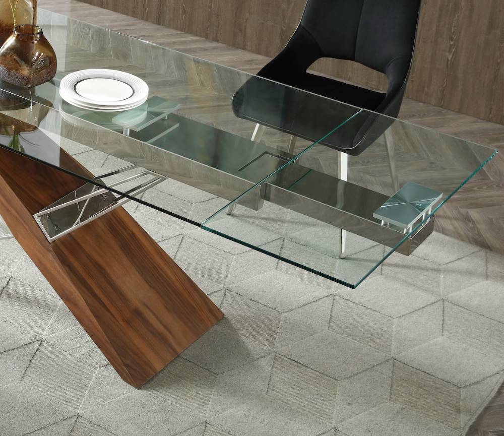 Table en verre et bois extensible - Fely