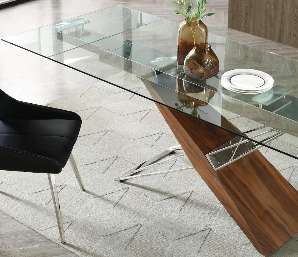 Table en verre et bois extensible - Fely