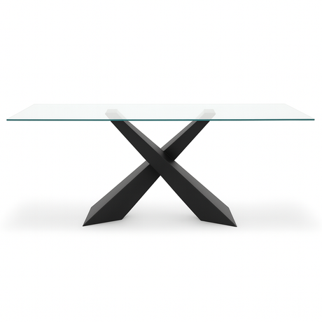 table en verre transparente avec pieds en noir