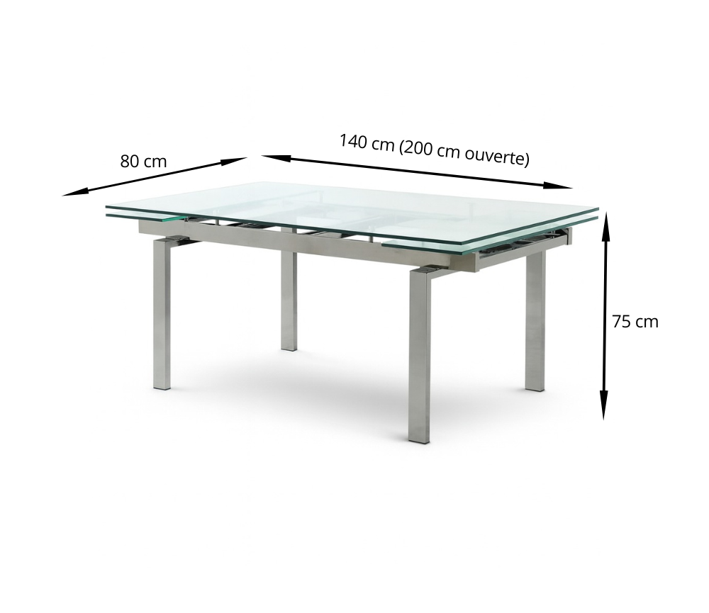 Table en verre extensible pieds inox - Margaux