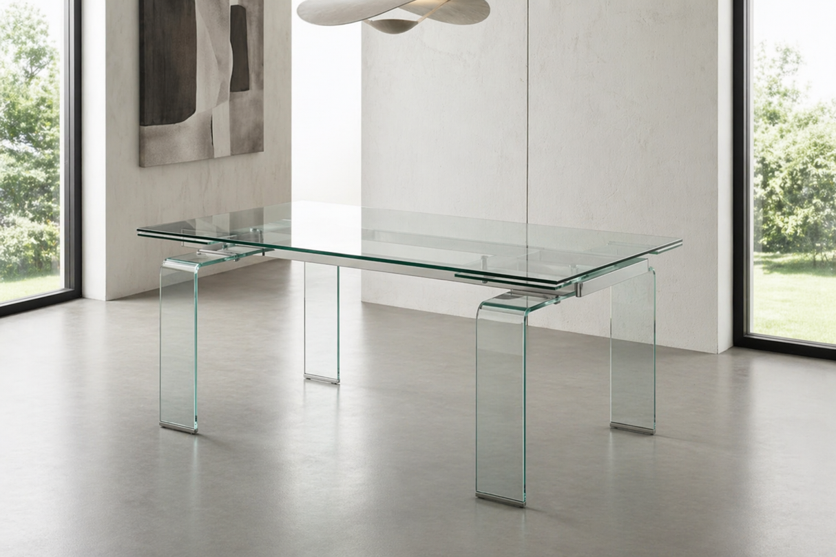 table a manger en verre avec rallonge dans une maison contemporaine