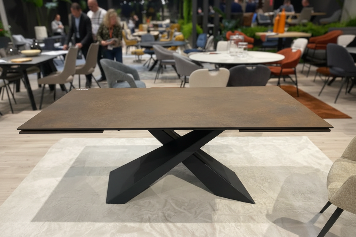 Table Bond céramique extensible rouille avec rallonges – vue d'ensemble en magasin Yerres