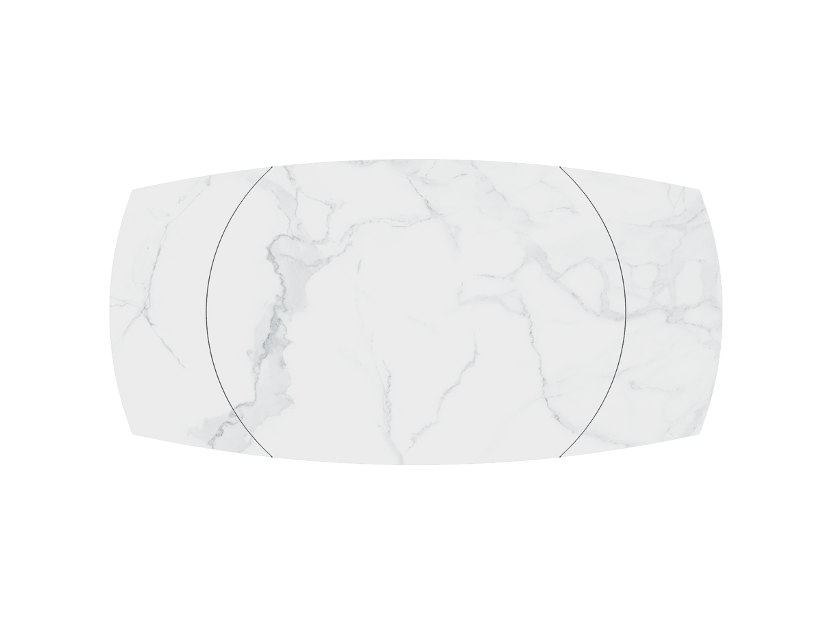 Vue dessus – Miranda – plateau ovale blanc mat – ouvert