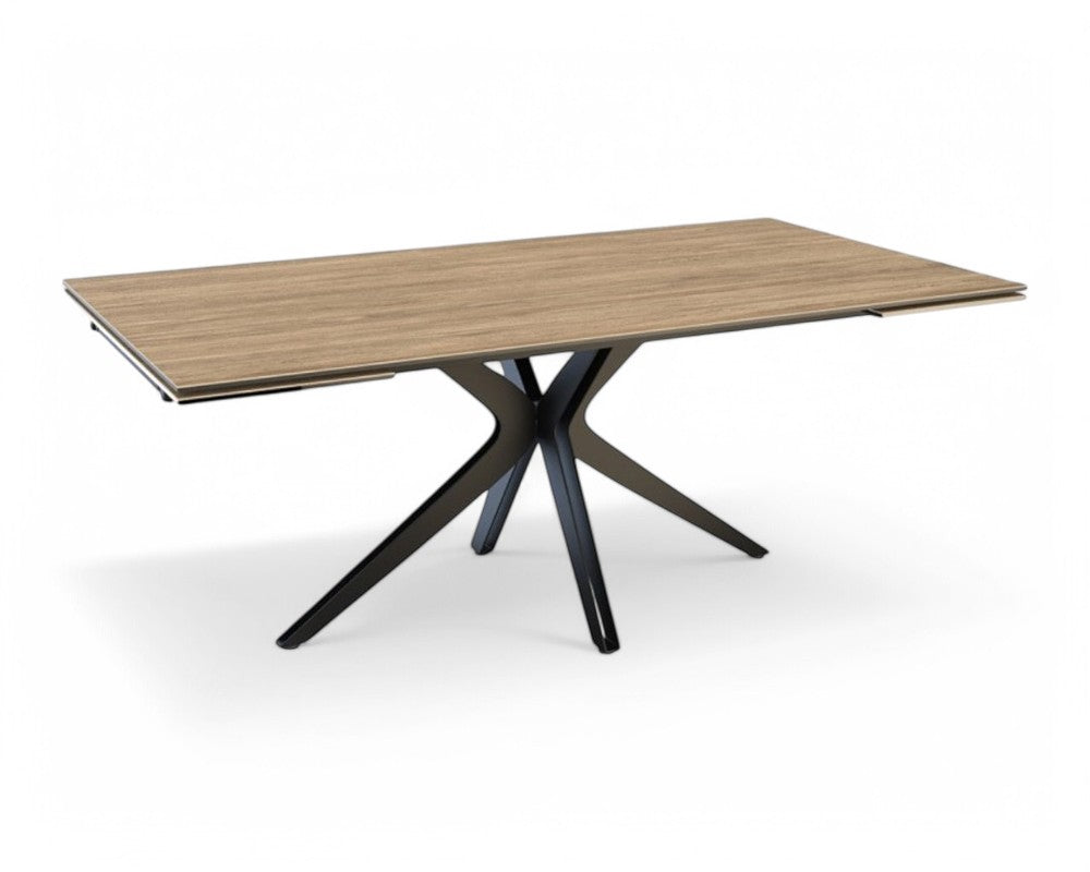 Table céramique bois chêne clair extensible pieds central - Souffle d'intérieur
