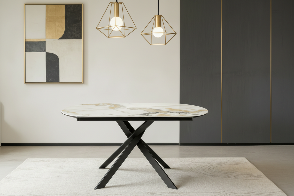 Table Kheops Akante céramique extensible pivotante – vue d'ambiance salle à manger contemporaine