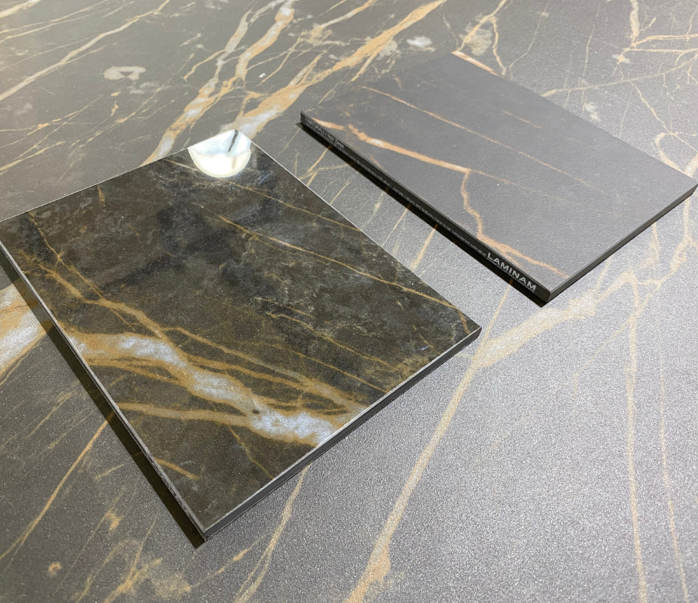 Table a manger céramique extensible marbre noir mat L 160cm  - Sintesil