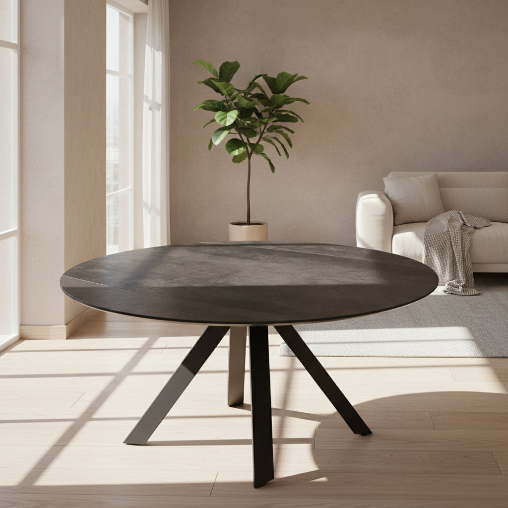 Table extensible Austy – rallonges – fermé – céramique effet marbre Acier