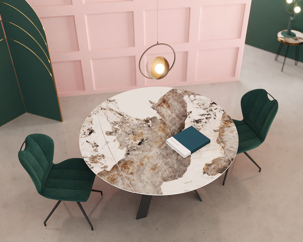 Table Austy en situation - salle à manger - céramique effet marbre Calacatta