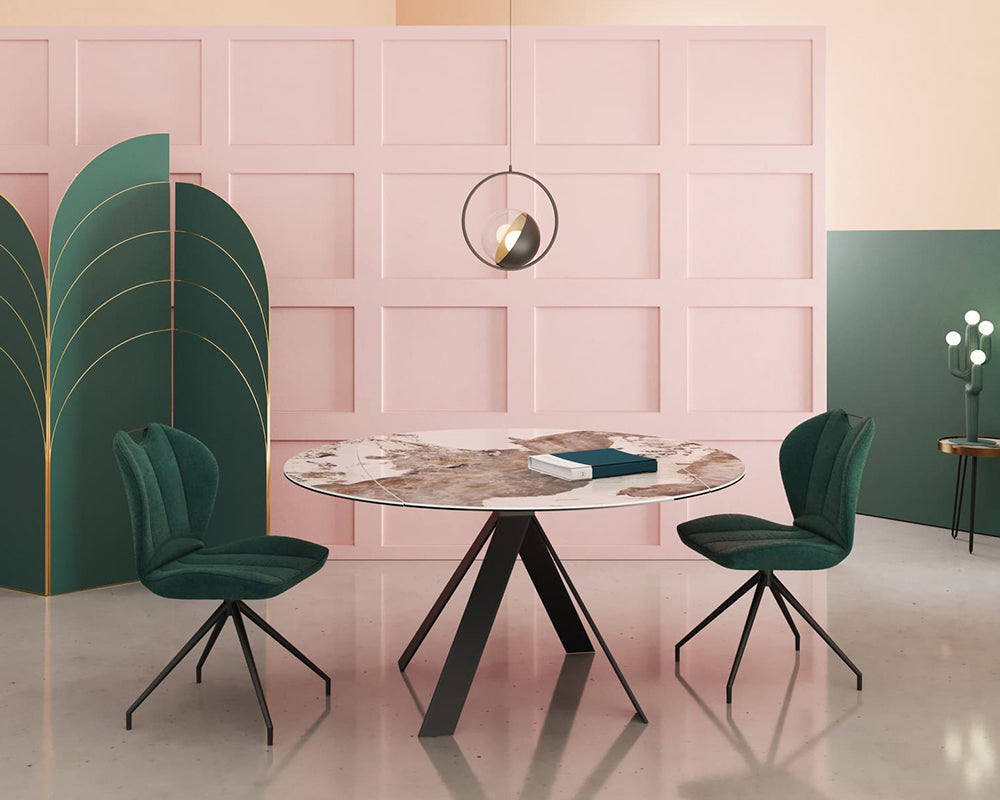 Table Austy en situation - salle à manger - céramique effet marbre Calacatta