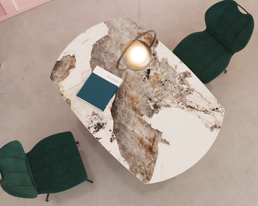 Table Austy en situation - salle à manger - céramique effet marbre Calacatta