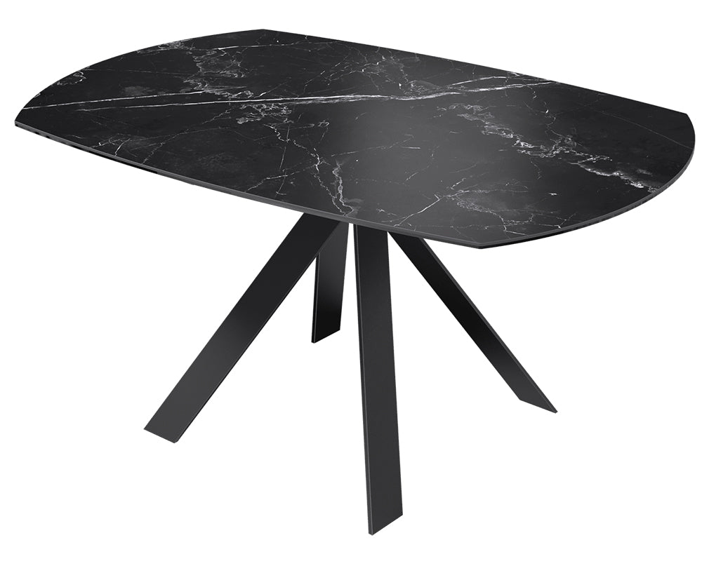 Table extensible Austy – rallonges – ouverte – céramique effet marbre Noir