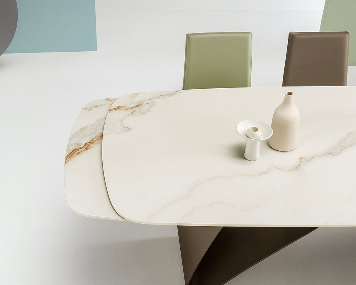 Table Kiny en situation - salle à manger - céramique effet marbre blanc