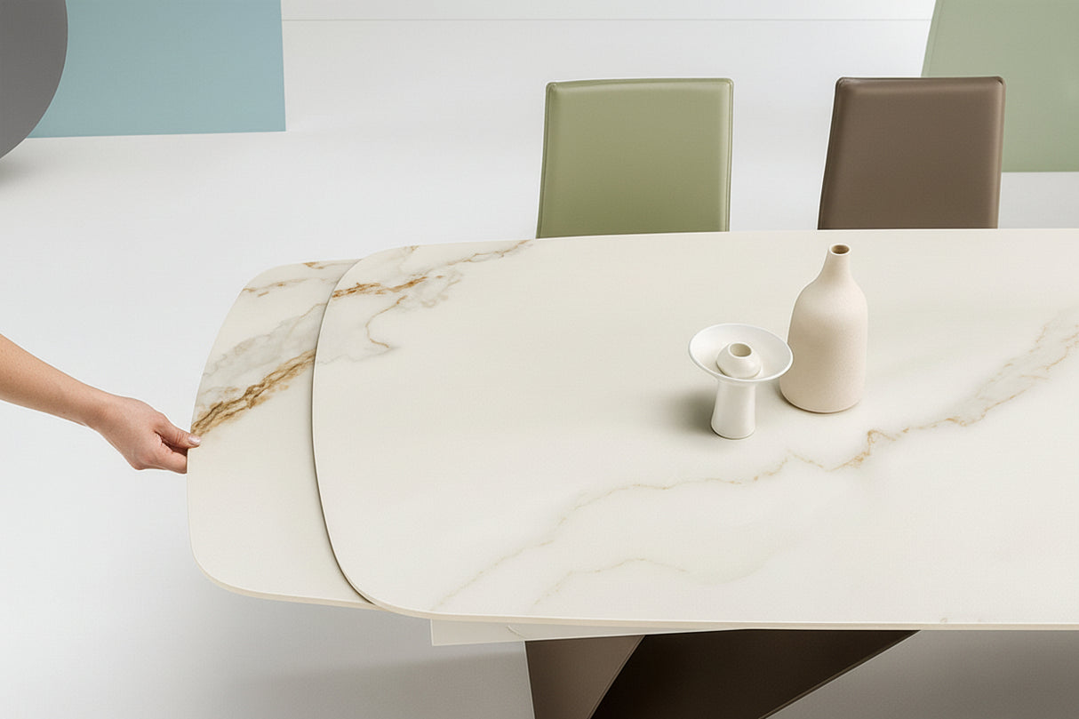 Table Kiny en situation - salle à manger - céramique effet marbre blanc